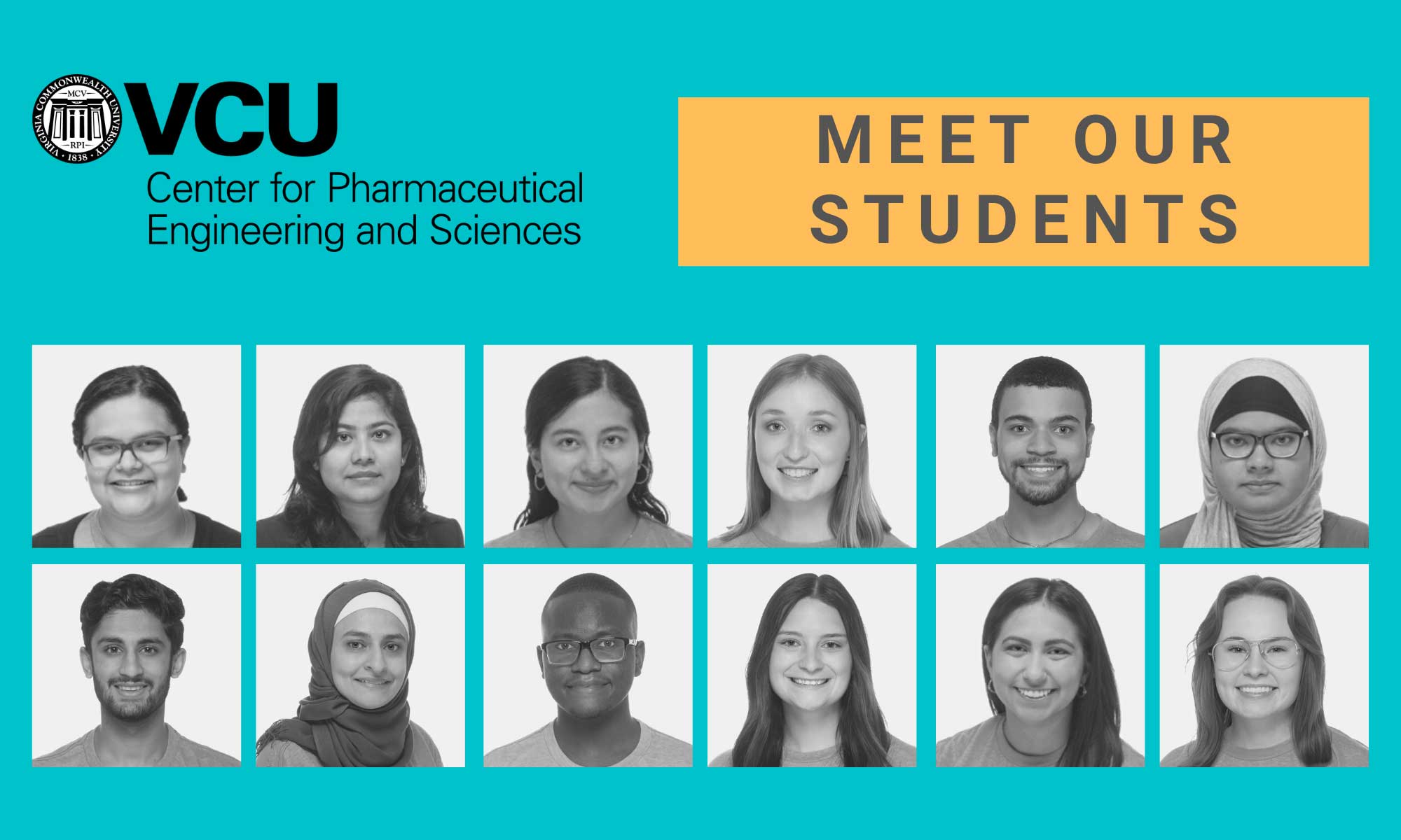VCU PharmEgr logo and headline 'Meet our students'. Grid of 2021 PhD student headshots.